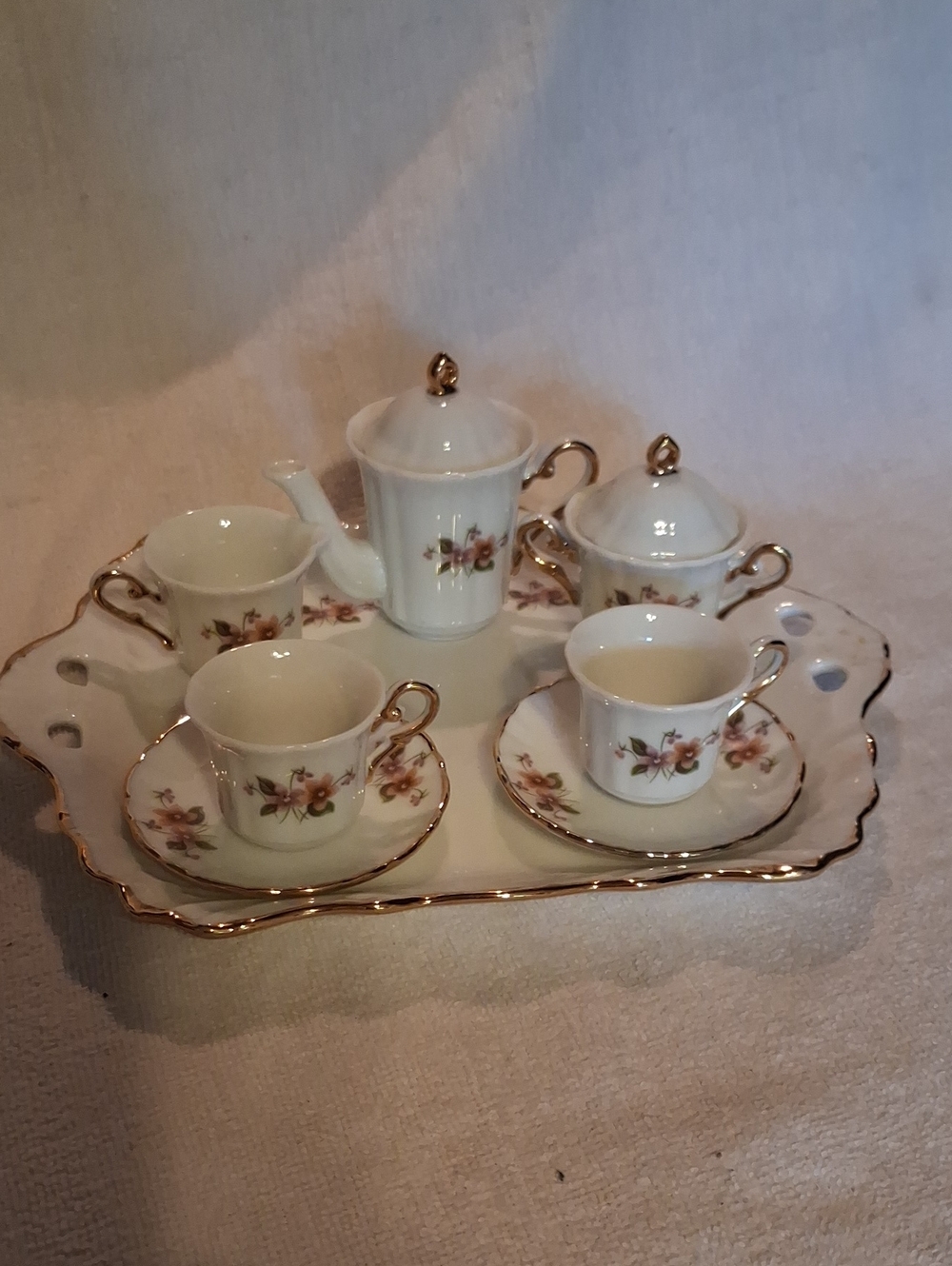 Vintage White Porcelain Miniature Tea Set with Floral Accents
